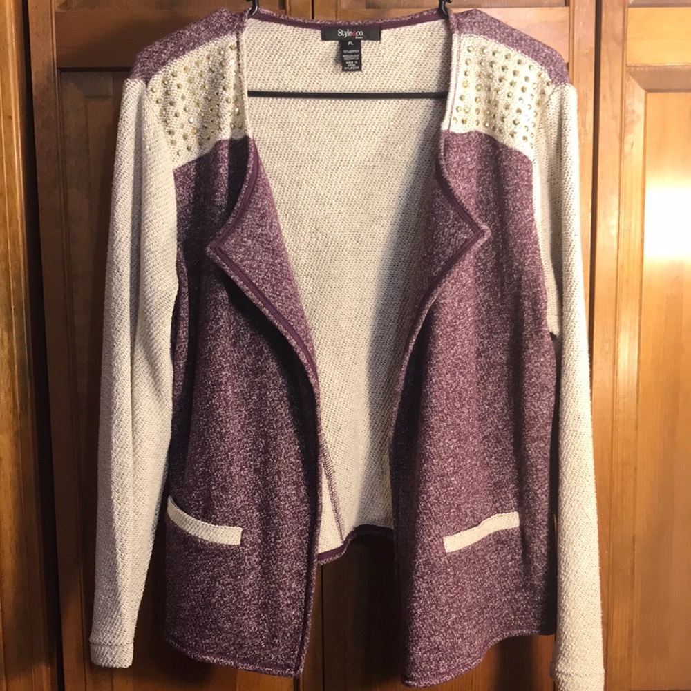 Petite L gold detailed cover up sweater - like new!